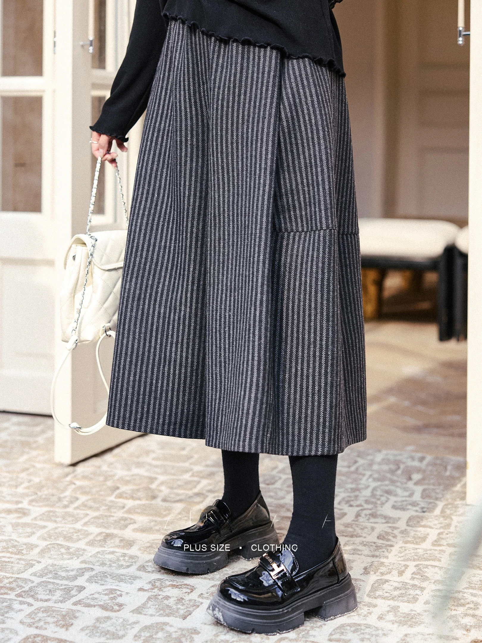 

Женские повседневные полосатые брюки больших размеров, новые зимние теплые брюки с высокой талией из полиэфирного волокна для женщин