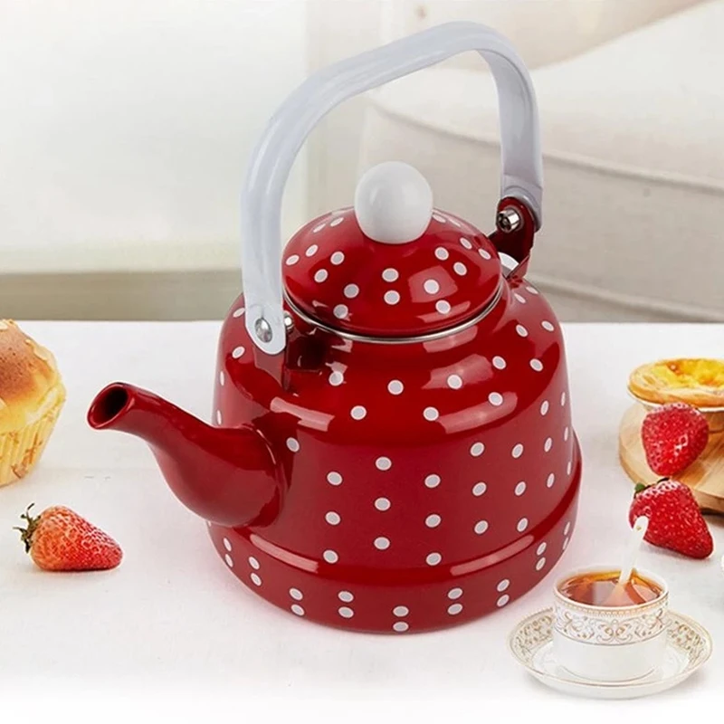 1Pc Durable Heating Water Kettle Lovely Enamel Teapot Kitchen Teapot For Home Coffee Pot Water Pot Vintage Tea Party