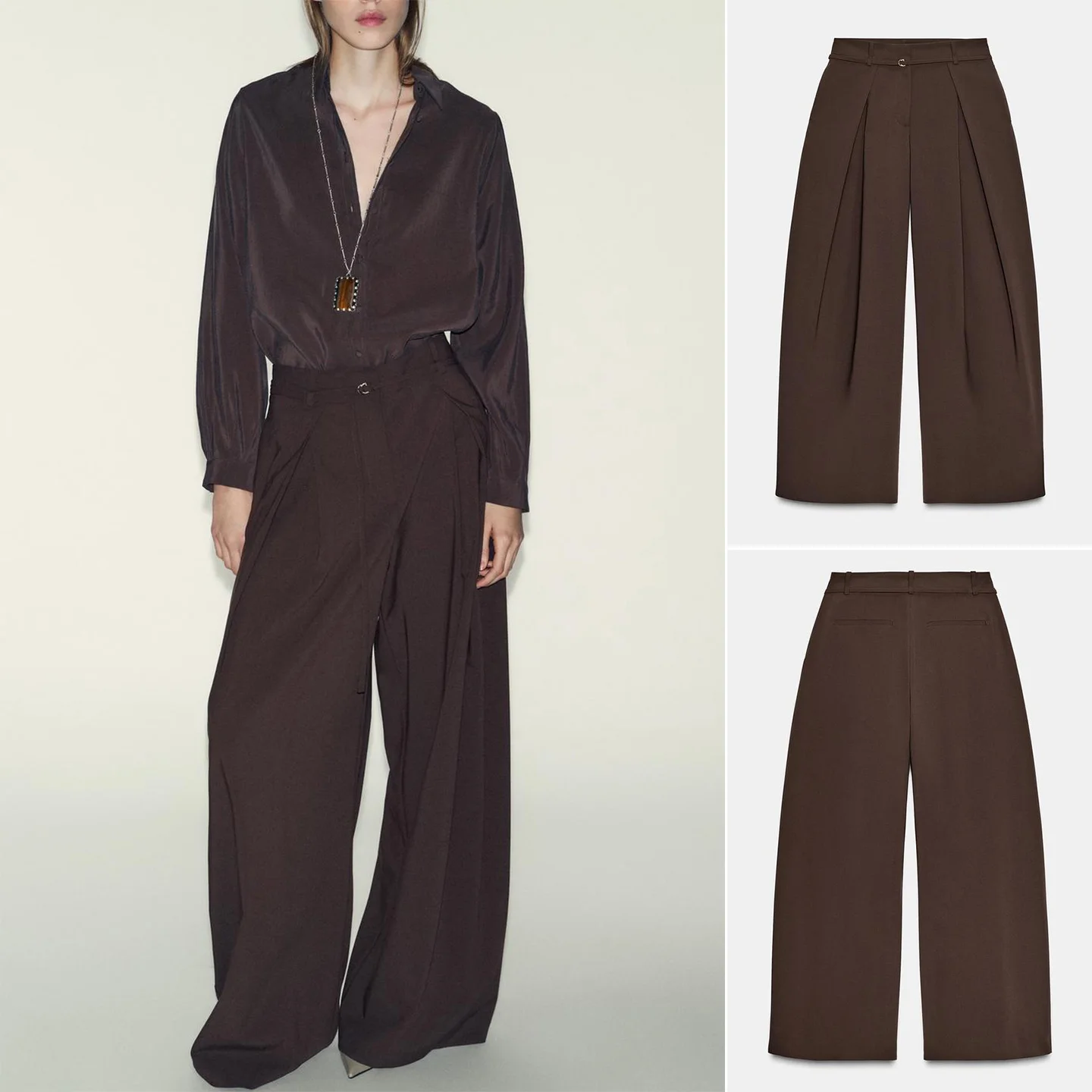 

Женские брюки с высокой талией и широкими штанинами, модные, с поясом, декоративными складками, в стиле ретро, повседневные, из полиэстера