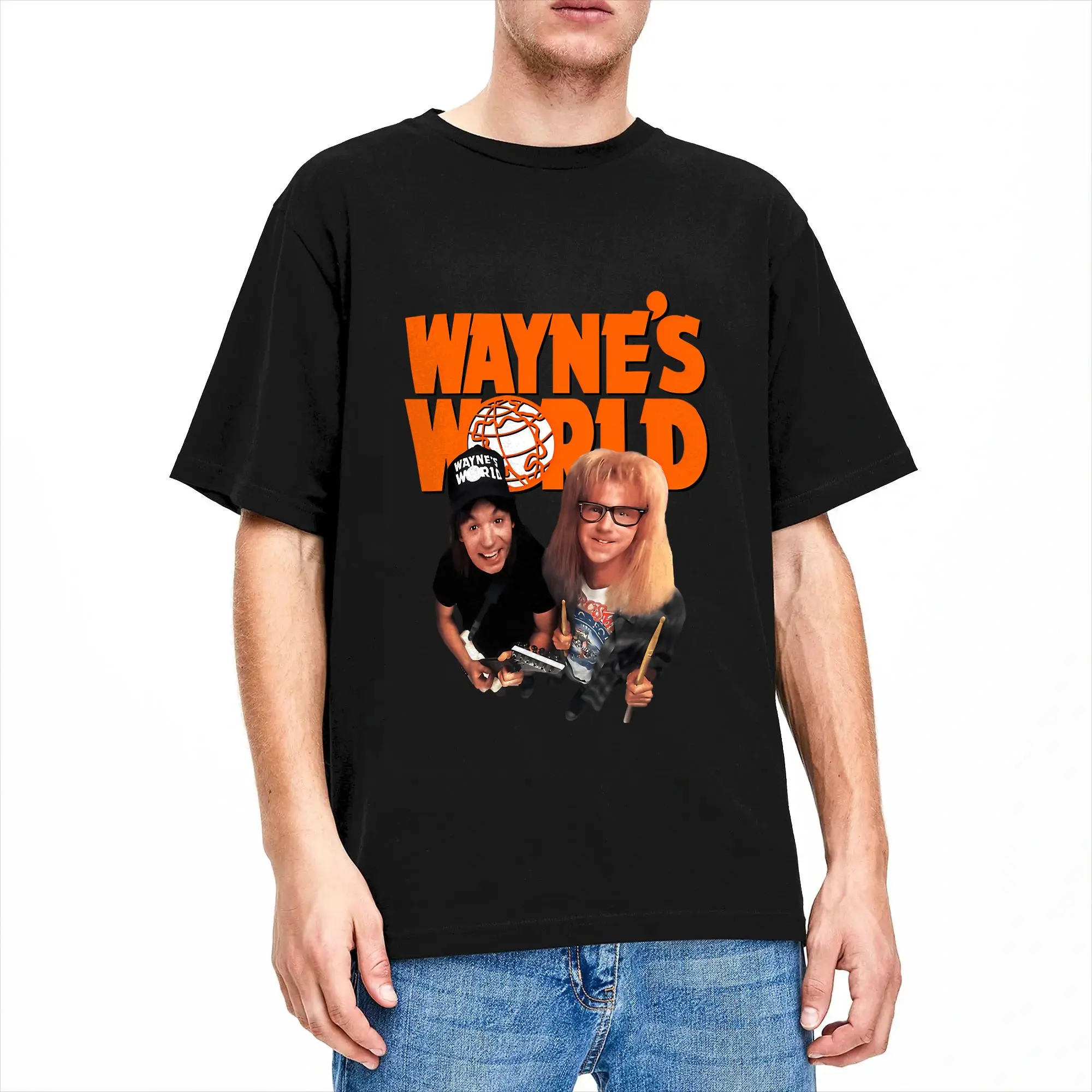 Vintage T Shirt Beach Wayne’s World Novelty T-Shirts  100 Cotton Tee Shirt for Men Y2K Fun Loose Short Sleeve Clothing