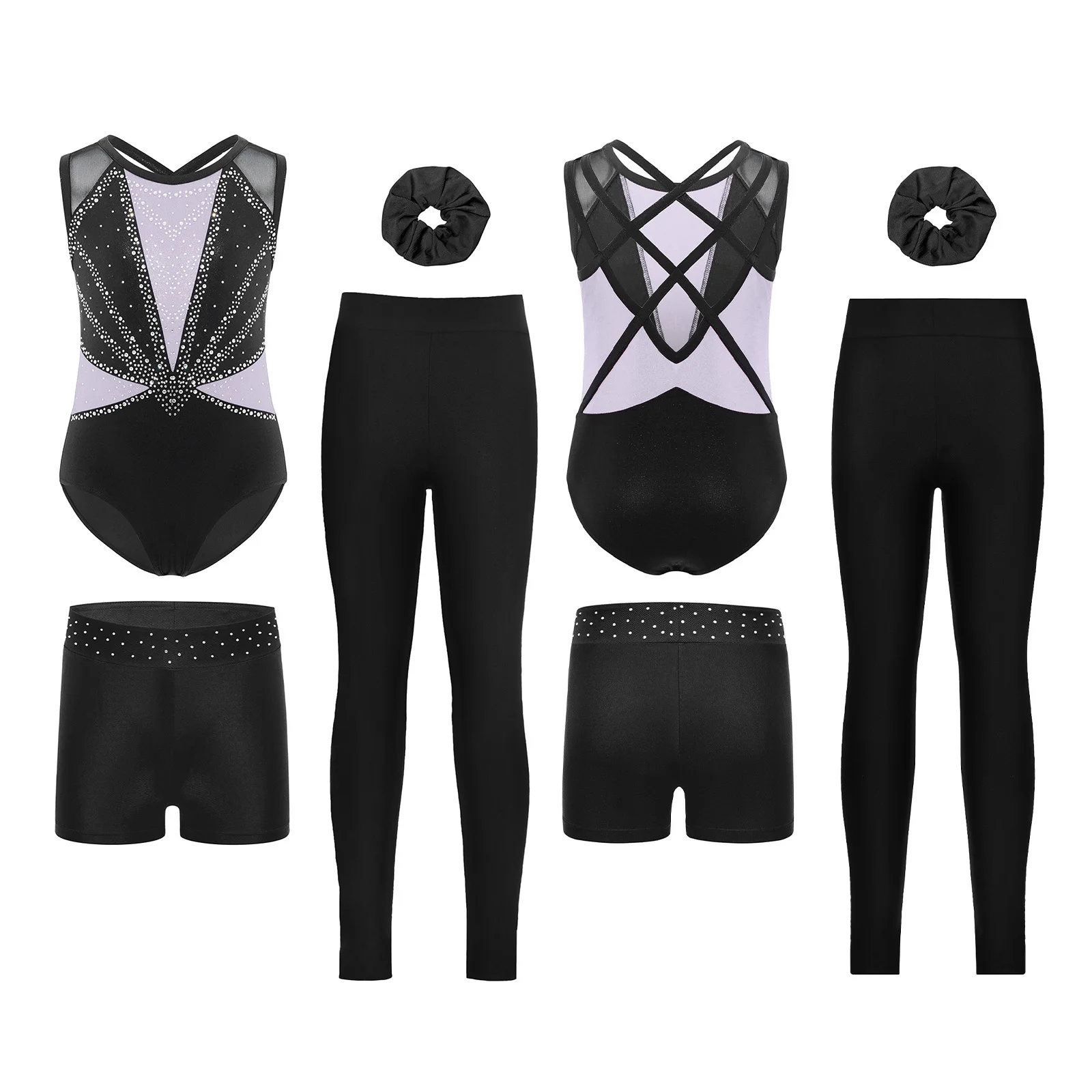 Girls Dancewear Sets Ballet Dance Outfits Children Gymnastics Leotard with Shorts Figure Skating Jumpsuits for Dance Competition