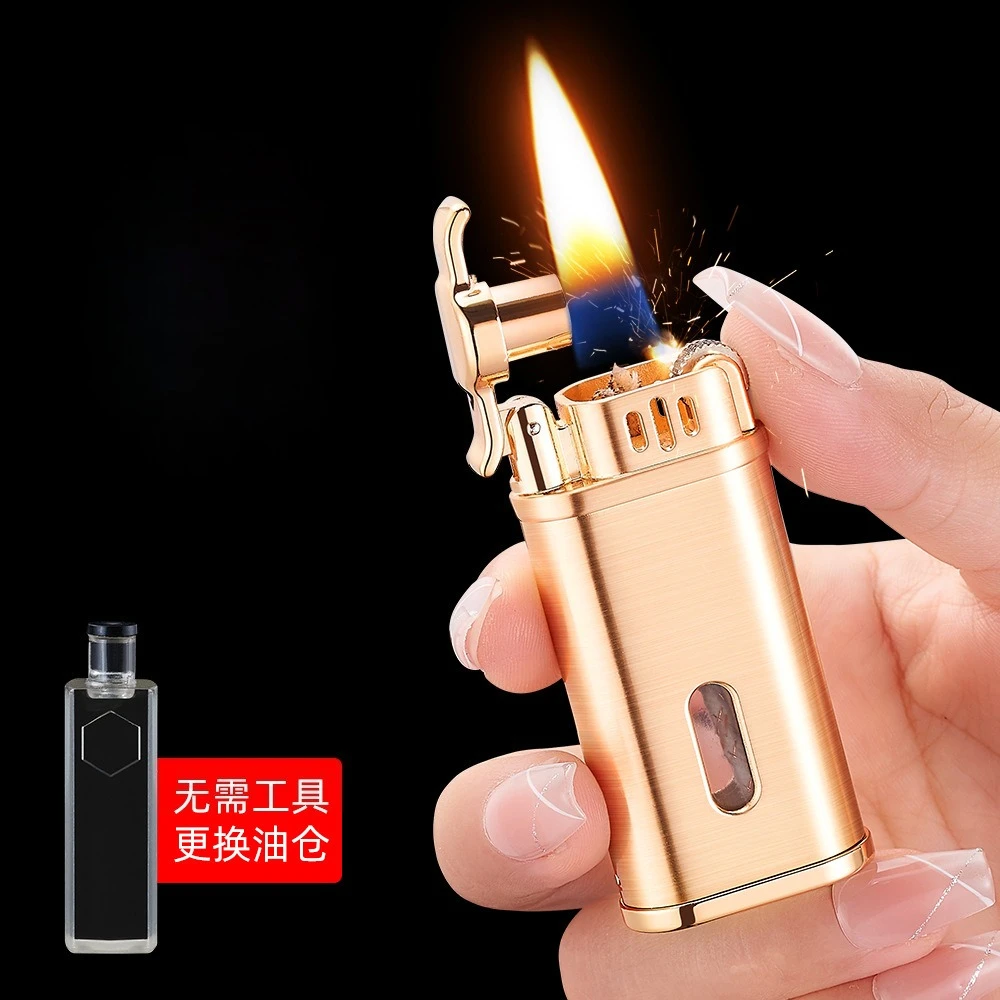 

Съемный топливный бак с ветрозащитной зажигалкой, видимый бак, классический шлифовальный камень, колесо зажигания, ретро топливная зажигалка для курения