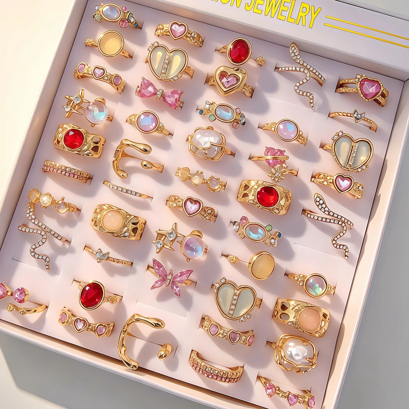 6/8/15/20/25/30Pieces Fashion Heart Love Butterfly Rings Set For Women Mix Style Trendy Open Adjustion Daily Jewelry Party Gift