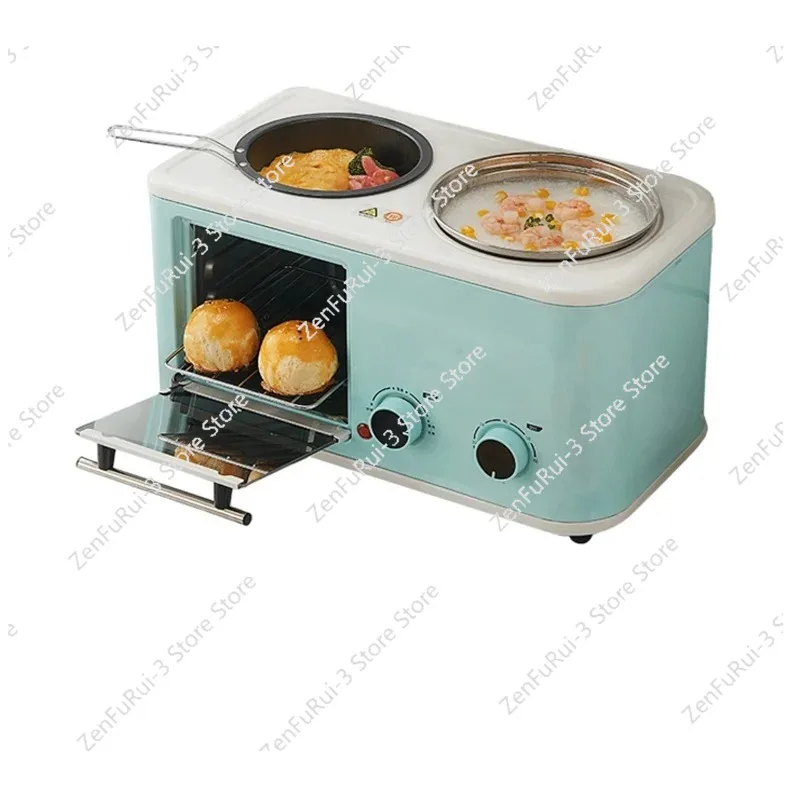 

220V 3 In 1 Electric Breakfast Machine Household Bread Toaster Baking Oven FryIng Pan Hot Pot Boiler Food Steamer