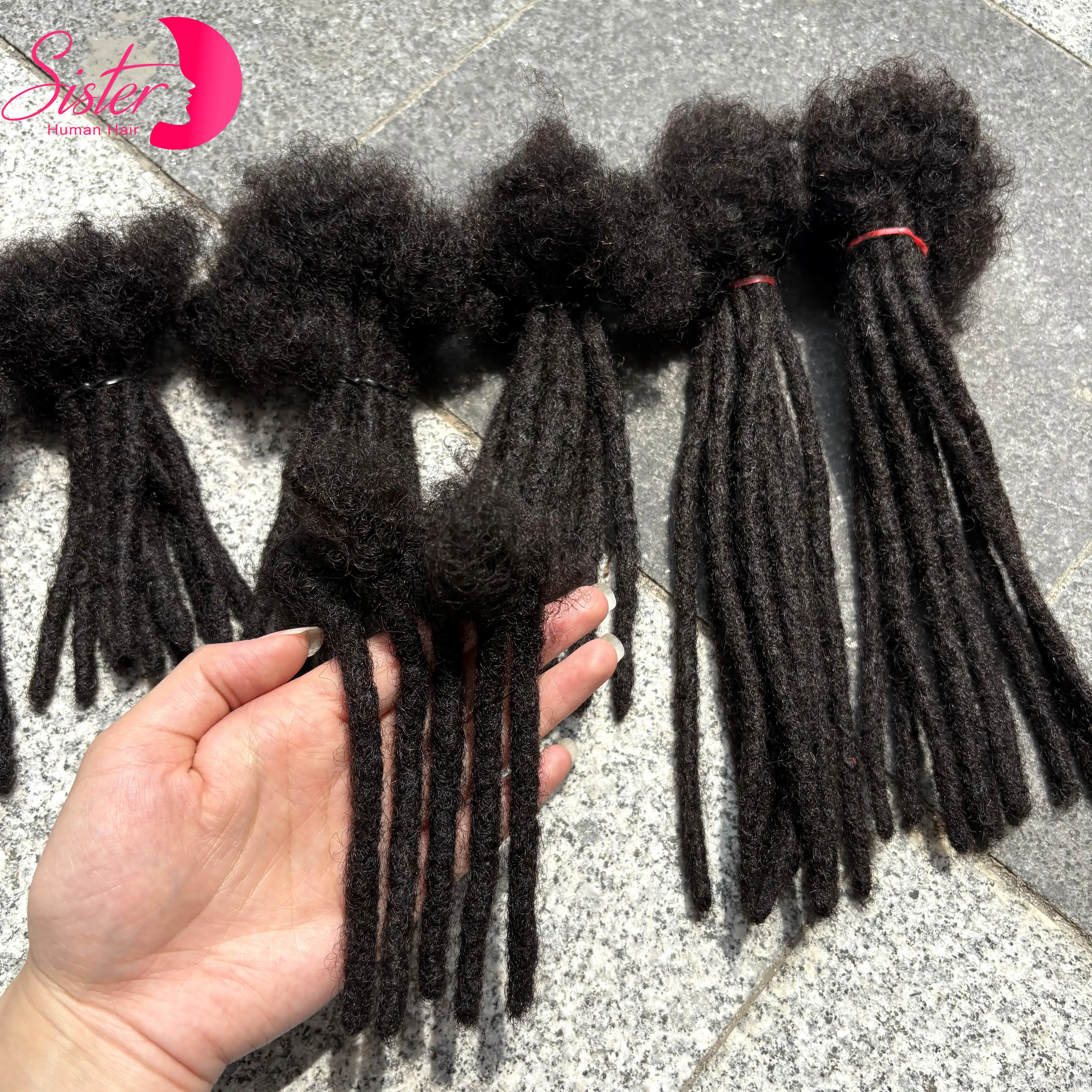 0.6cm Width 4-8 Inch 100% Human Hair Loc Extensions 50 Strands Full Handmade Dreadlock Extensions for Men Women Kids Can Be Dye