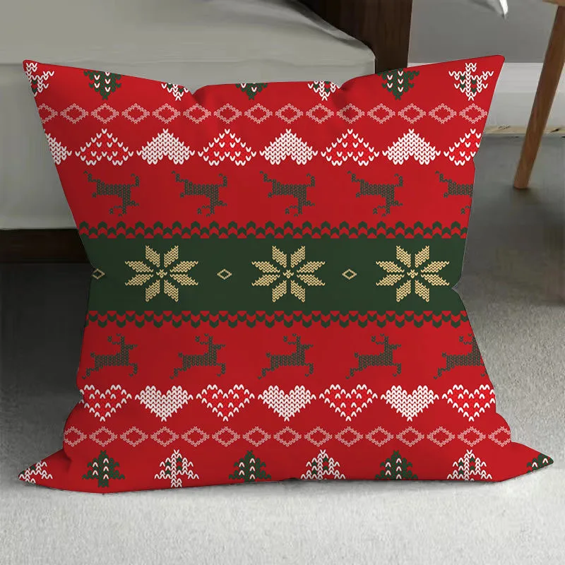 Christmas cartoon pillow cover, Santa Claus, reindeer, snowman, cute pillowcase, home celebration, red creative gift