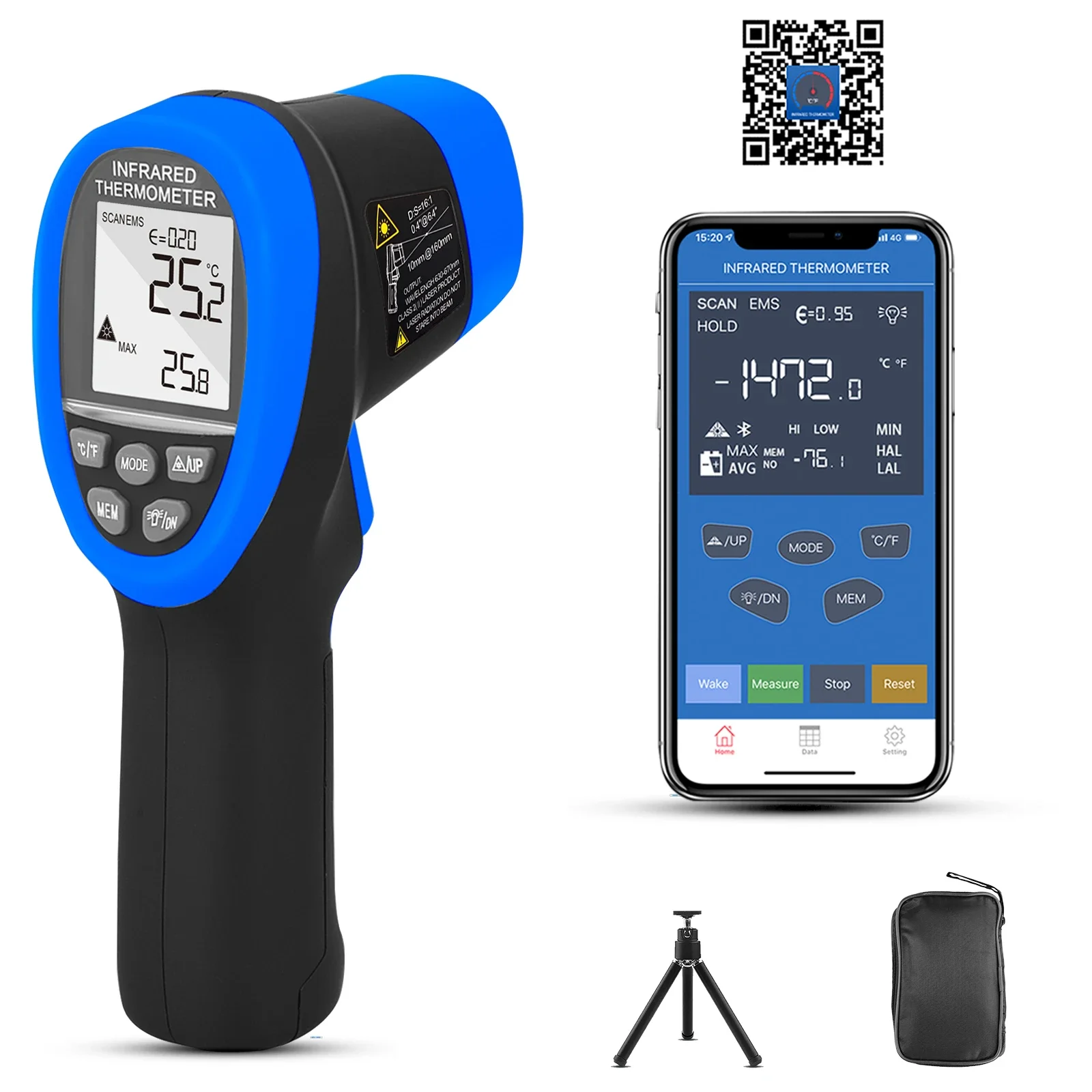 

Infrared thermometer,digital laser temperature measurement device infrared16:1instantaneous reading pyrometer Bluetooth 985C-APP