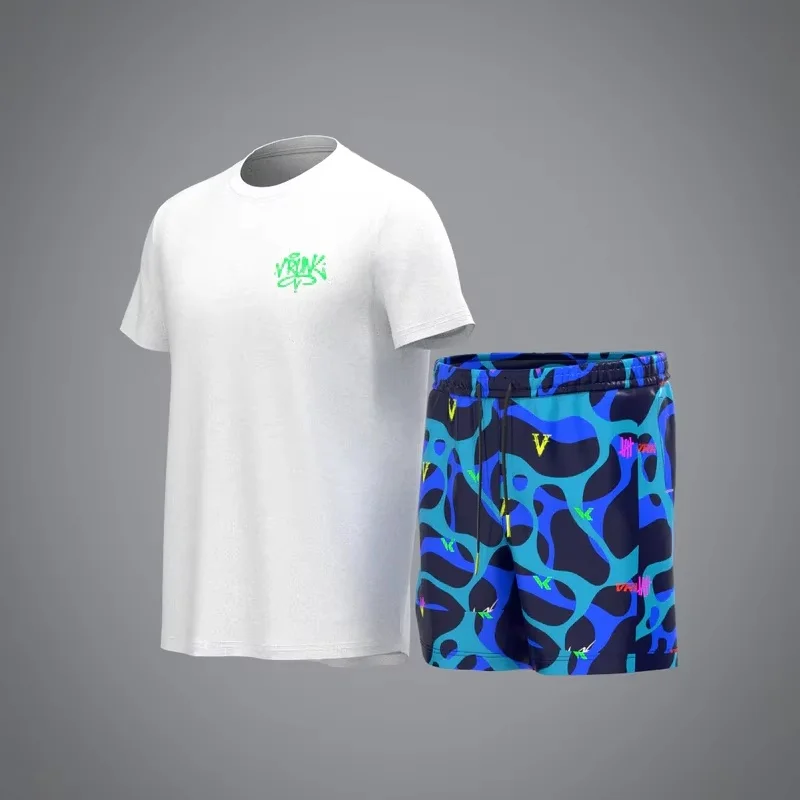 VRUNK Sommer-T-Shirt-Set für Damen und Herren, lässig, sportlich, locker geschnitten, Mesh, 3D-Druck, atmungsaktiv, Kurzarm und Shorts, Familien- und Kinder-T-Shirts – Detail 2
