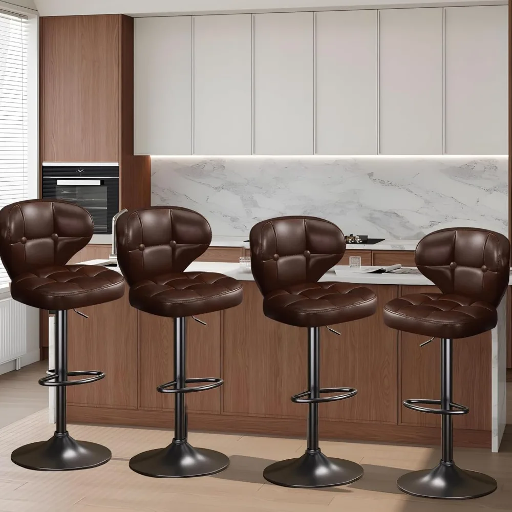 

Bar Stools Set of 4, Adjustable Swivel Bar Chairs with 360° Rotation, Padded Counter Stools with Back and Footrest for Kitchen I