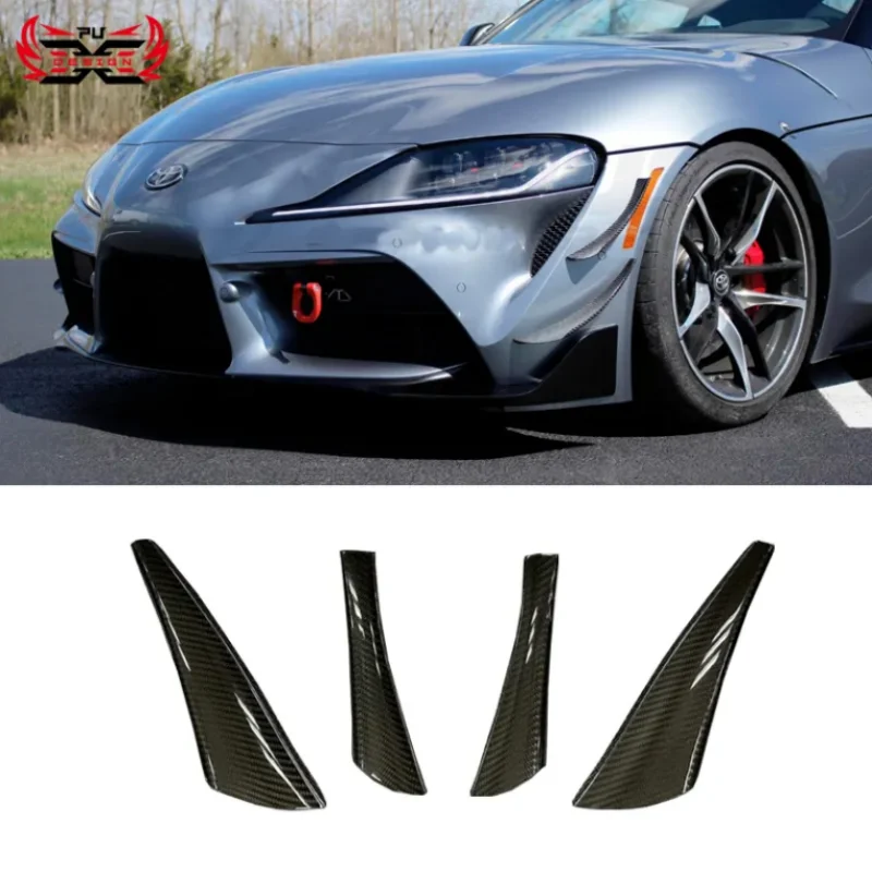 

4 PCS Dry Carbon Fiber Front canards Front Bumper V Style For Toyot Supra A90 A91 Mk5