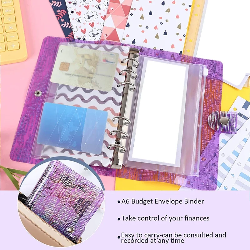 56 PCS Cash Budget Envelope System Includes A6 Budget PVC Binder Cover 12 Budget Sheets, Label Stickers,Storage Bags