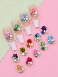 10pcs Y2K Cute 3d Rhinestone Nail Art Rose Metal Flower Nail Charms for Acrylic Nails Press on Natural Short Medium Nail Tips