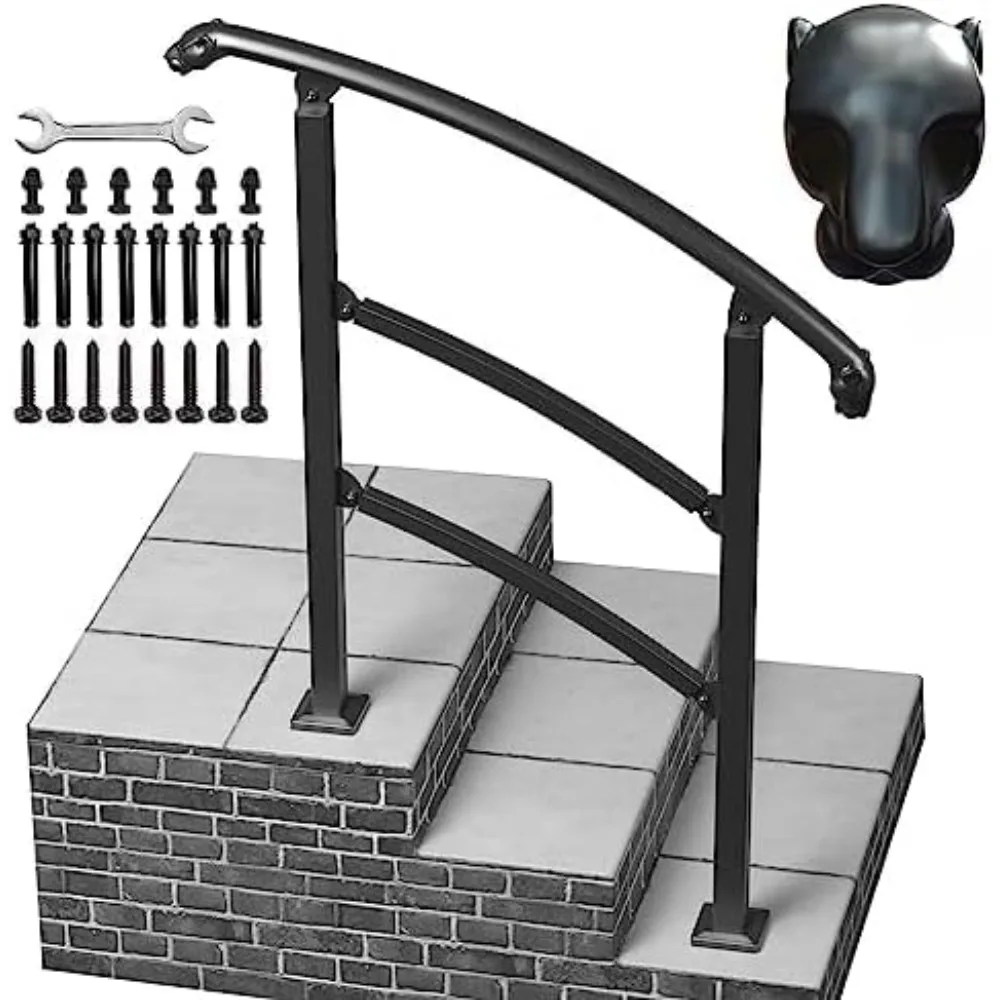 Stainless Steel Outdoor Steps Handrails, Heavy-Duty Leopard Shape Stair Hand Railing Fit 0-3 Steps,Transitional Handrail