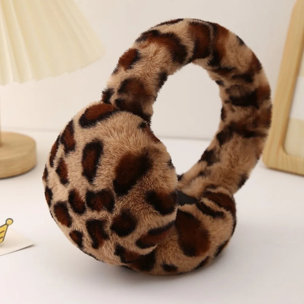 Fashion Leopard Ear Warmer Thickened Collapsible Ear Cover Anti-Freeze Keep Warm Winter Earmuffs for Women Girls