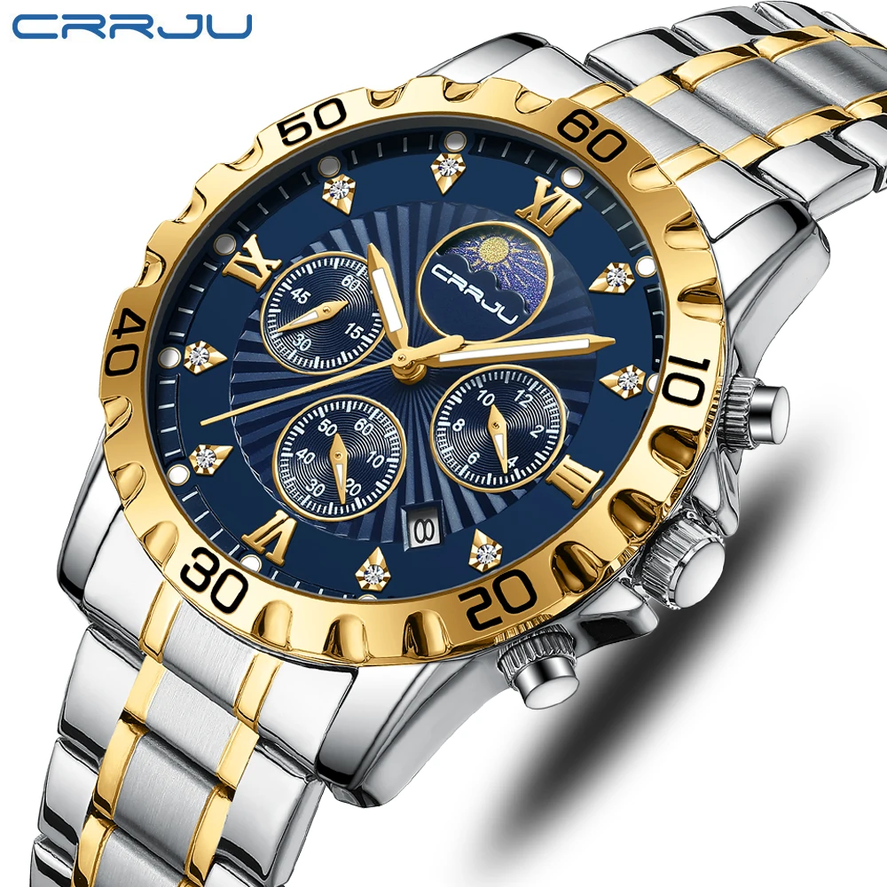 

CRRJU Men Watch,Big Dial Watches for Men Stainless Steel Watch with Waterproof Analog Quartz Watches for Man