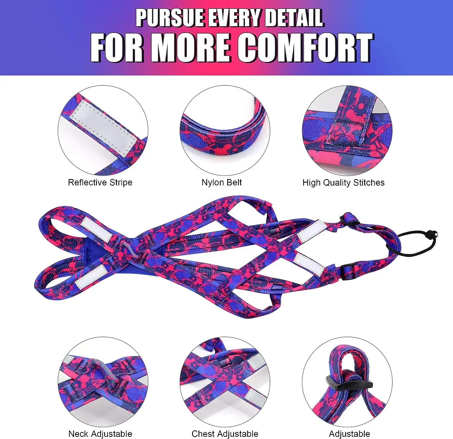 Printed diving material dog puller shoulder strap medium and large dog pet sleigh harness