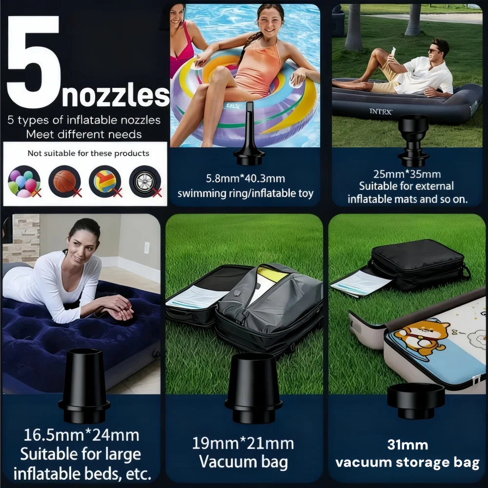 مضخة هواء كهربائية لأكياس تخزين الفراغ، مضخة نفخ نفخ شفط سريع، مضخة محمولة لضغط فراش الملابس #3