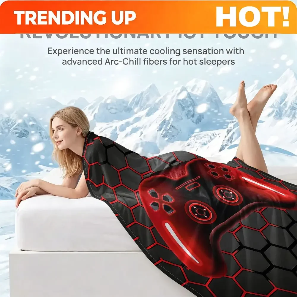 Custom Cooling Blanket Summer Cooling Throw Gaming Controller Print QMAX 0.3 Ice Touch Breathable Soft Bedding Decor