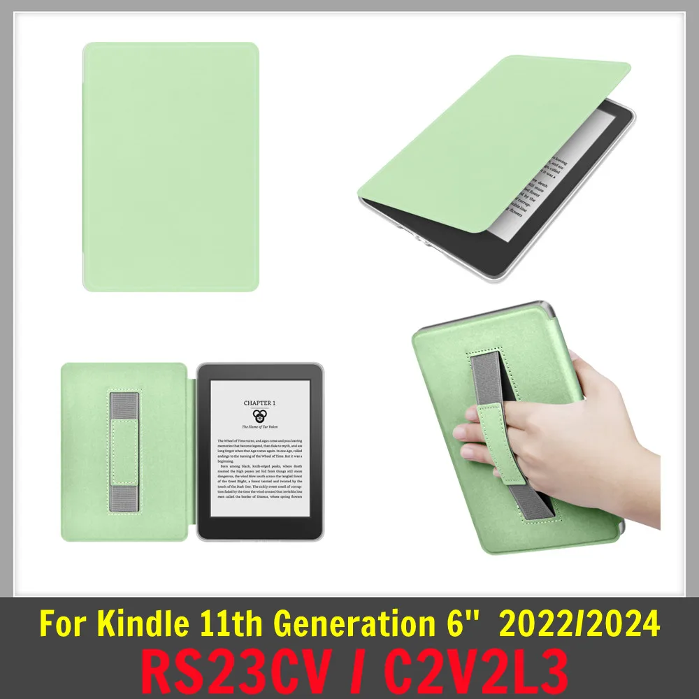 Acrylic PU Leather Clear Back Case For Kindle Basic 11th Generation 2024 2022 RS23CV C2V2L3 Case 6'' Ebook HandStrap Sleep Cover