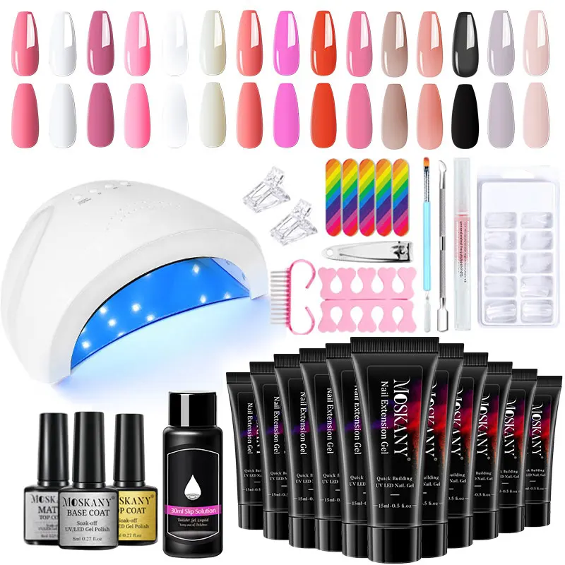 Nail Gel Acrylic Set UV LED Lamp Dryer With Nail Gel Polish Kit Soak Off Nail Tools Kit For Beginners Extended DIY Manicure Set