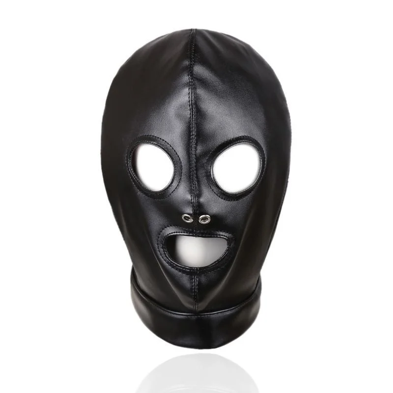 Sexy Leather Bondage Hood Full Face Mask Hood Fetish Cosplay Party Games Mysterious Mask Adult Roleplay Exotic Costumes Headgear