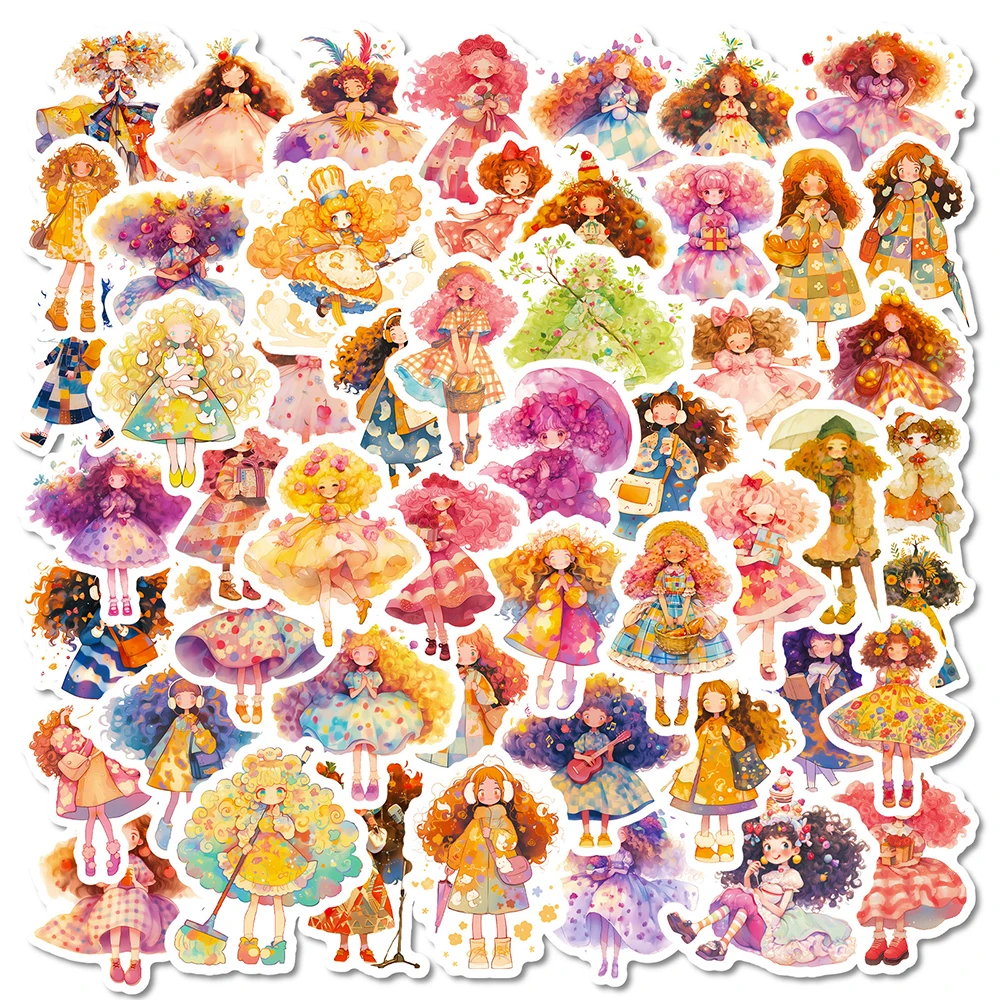 

10/30/56pcs Cute Anime Curly Hair Girl Stickers Cartoon Aesthetic Graffiti Decals DIY Water Bottle Phone Guitar Creative Sticker