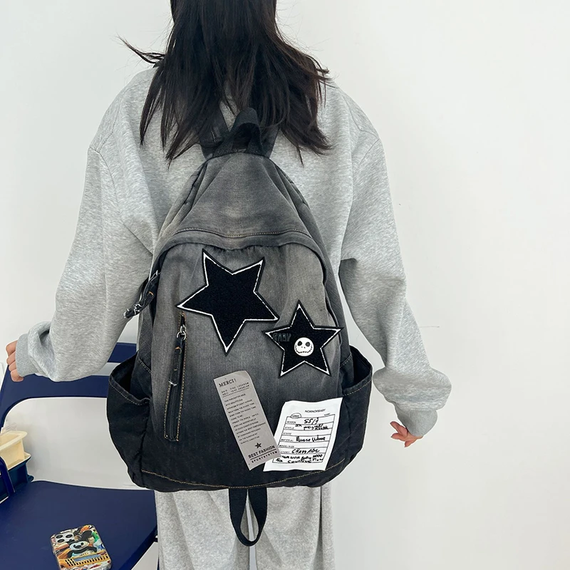 Large Capacity Designer Backpack Girls Cute Cowboy Fashion Multi Functional Backpack for Students Casual Star High School Bag