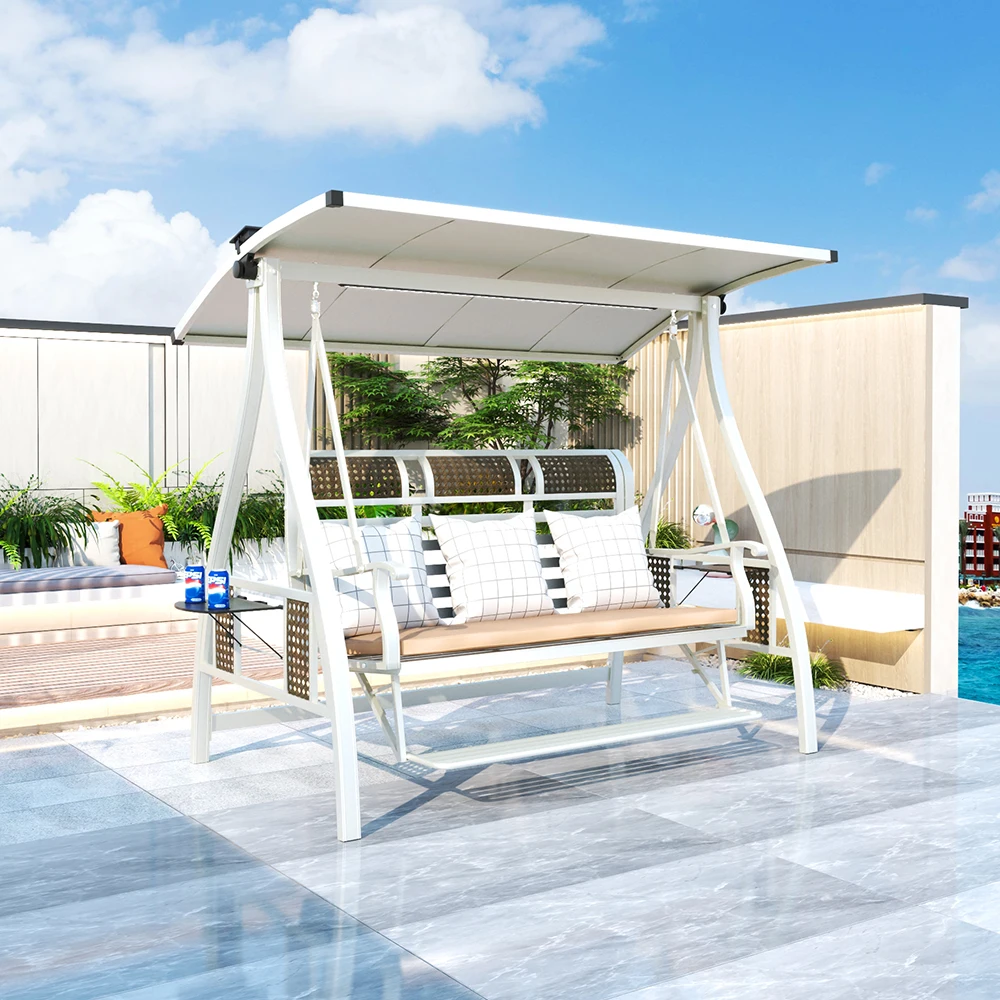 Modern Aluminum Balcony Swing Sofa Chair Hammock 3 Seat Outdoor Patio Hanging Chair for Courtyard Luxury Leisure