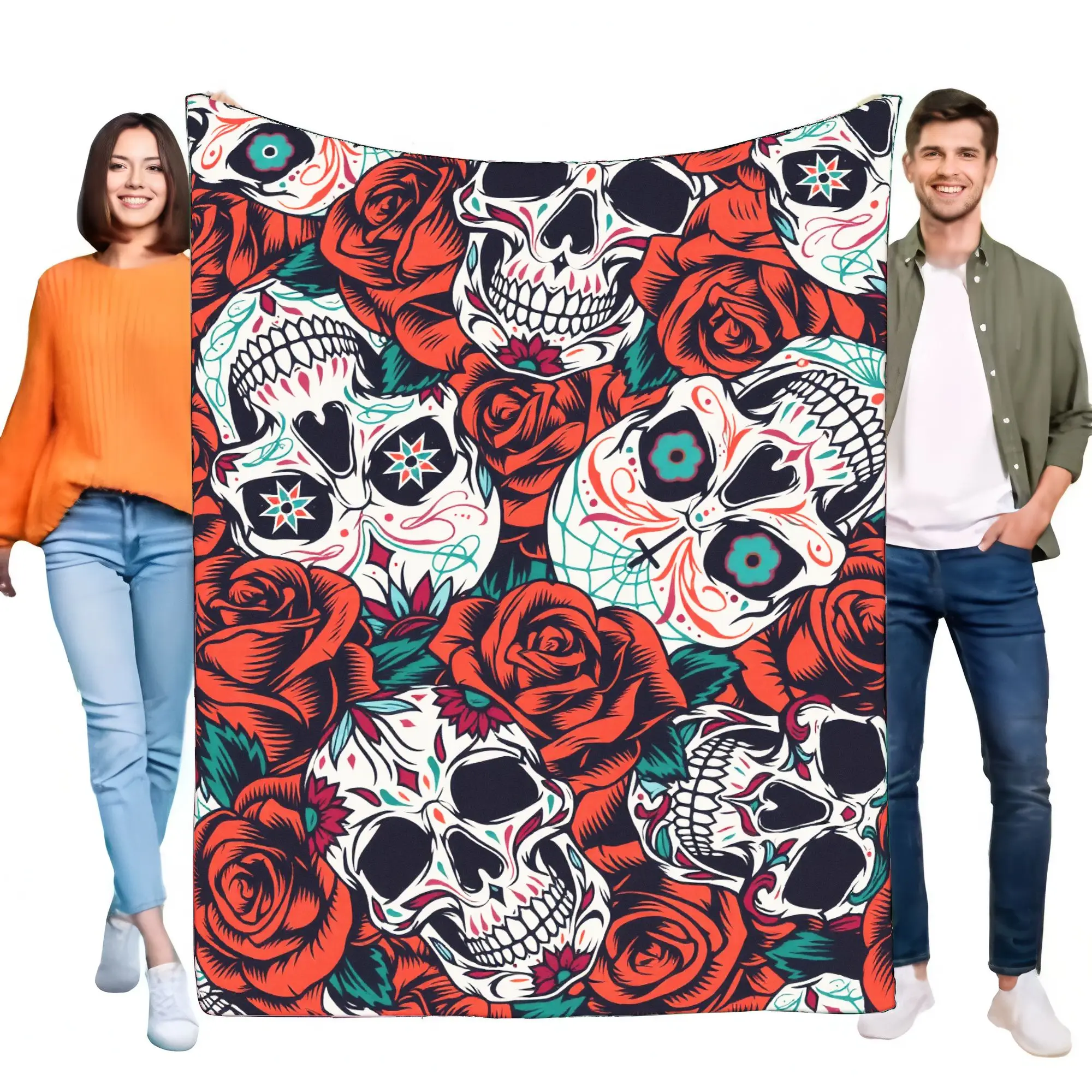 

Vibrant Skull Roses Blanket Soft Cozy Throw for Home Decor Stylish Lightweight Bed Sofa Gift for Halloween Parties and Everyday