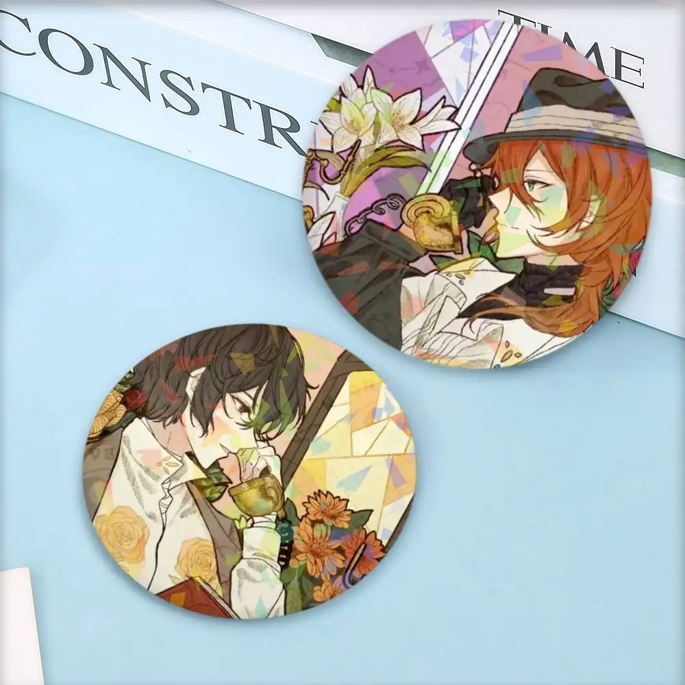 Bungo Stray Dogs Dazai Osamu Nakahara Chuuya Round Badge Lapel Pins for Backpacks Briefcase Laser Brooch Clothes Gifts