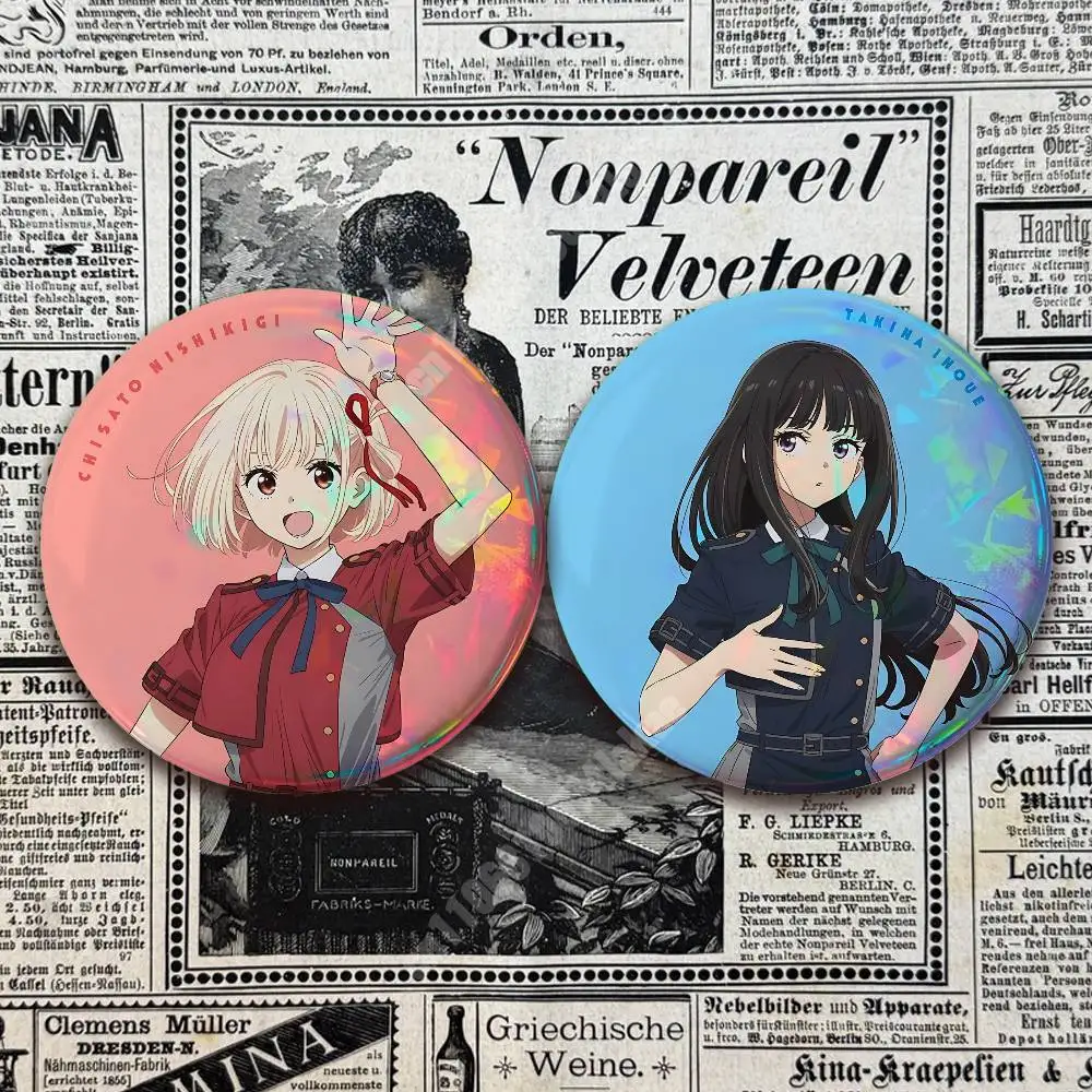 L-Lycoris R-Recoil Lily Chisato & Takina Button Badge 2PC Sets for Bags & Clothes & Accessories Metal