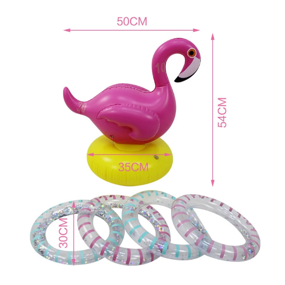 ชุดของเล่นเป่าลม PVC สำหรับเล่นกลางแจ้ง พร้อมห่วง 4 วง เกมโยนห่วงรูปนกฟลามิงโก สำหรับการแข่งขันกีฬา