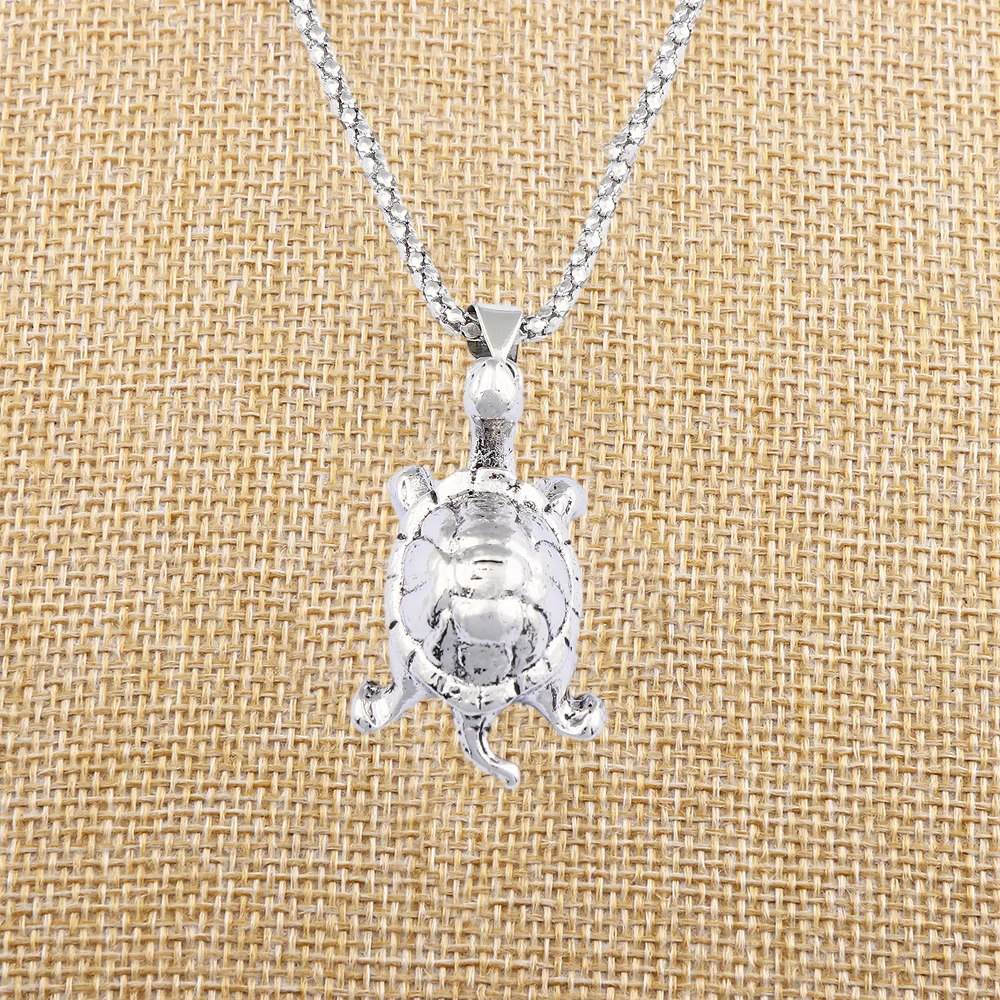 

Tibetan Silver Color Turtle Tortoise Charms Pendants Necklace on Long Chain Lagenlook for Jewelry Women Men Gift