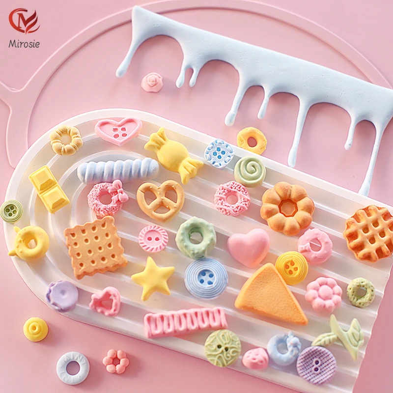 Mirosie Baking Cake Silicone Mold DIY Simulation Button Candy Cheese Bread Love Heart-shaped Donut Double Layer Cake Decoration