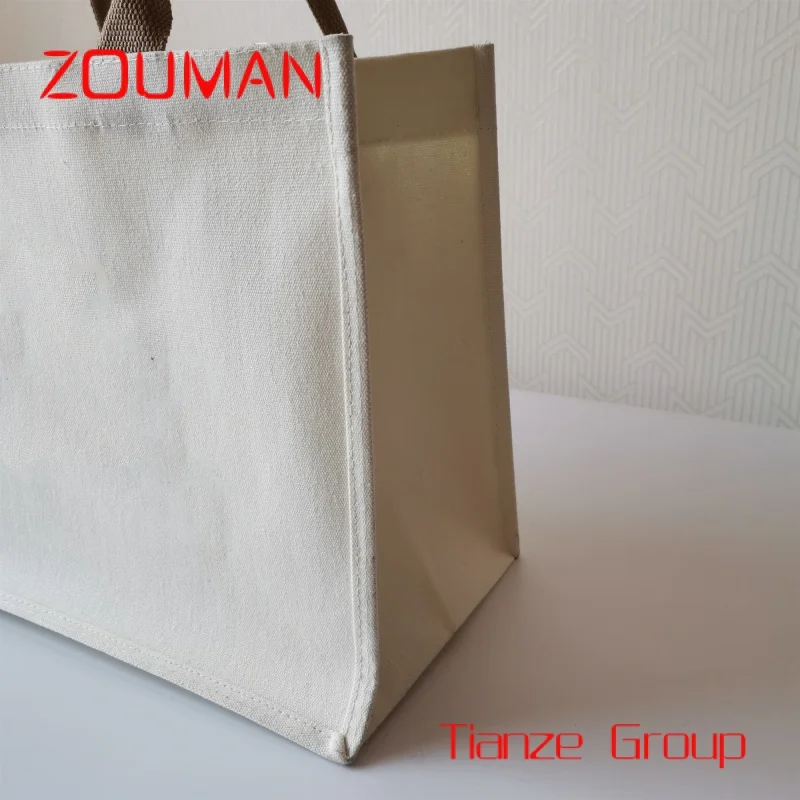 Sac fourre-tout en coton avec poignée colorée, logo personnalisé, forme carrée, toile laminée imperméable, sac à provisions respectueux de la cuillère à soupe