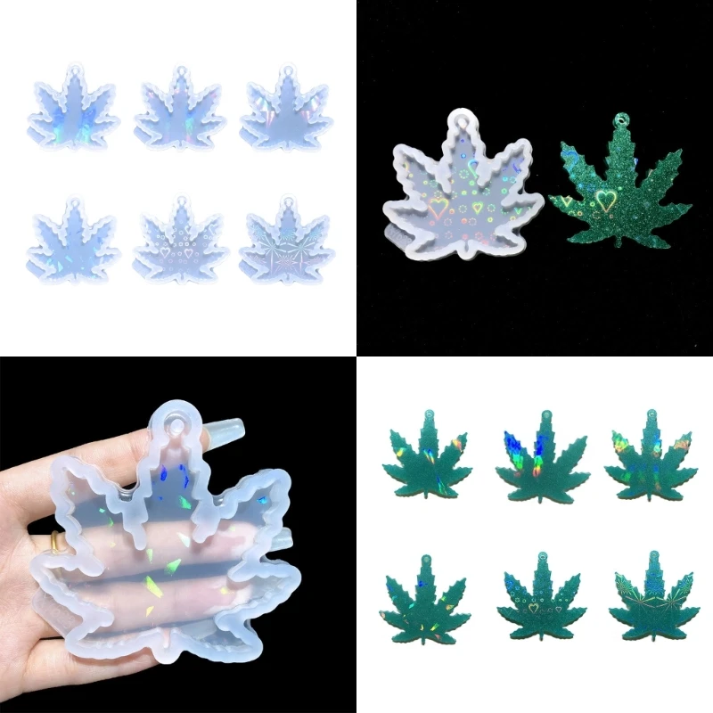 DIY Light and Shadow Keychain Earrings Silicone Epoxy Resin Mold  Maple Leaf Pendant Crafting Mould With Hole for Valentine Gift