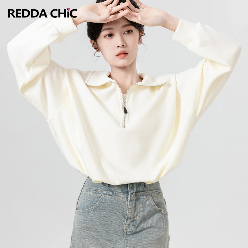 

ReddaChic Minimalist Style Women Long Sleeves Pullover Sweatshirt Basic Solid Tee Top Loose Fit Casual Autumn Korean Streetwear