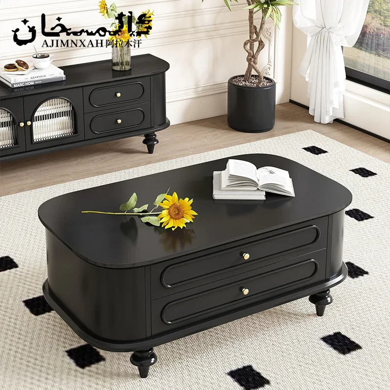 

French solid wood coffee table medieval light luxury tea table living room drawer tea table