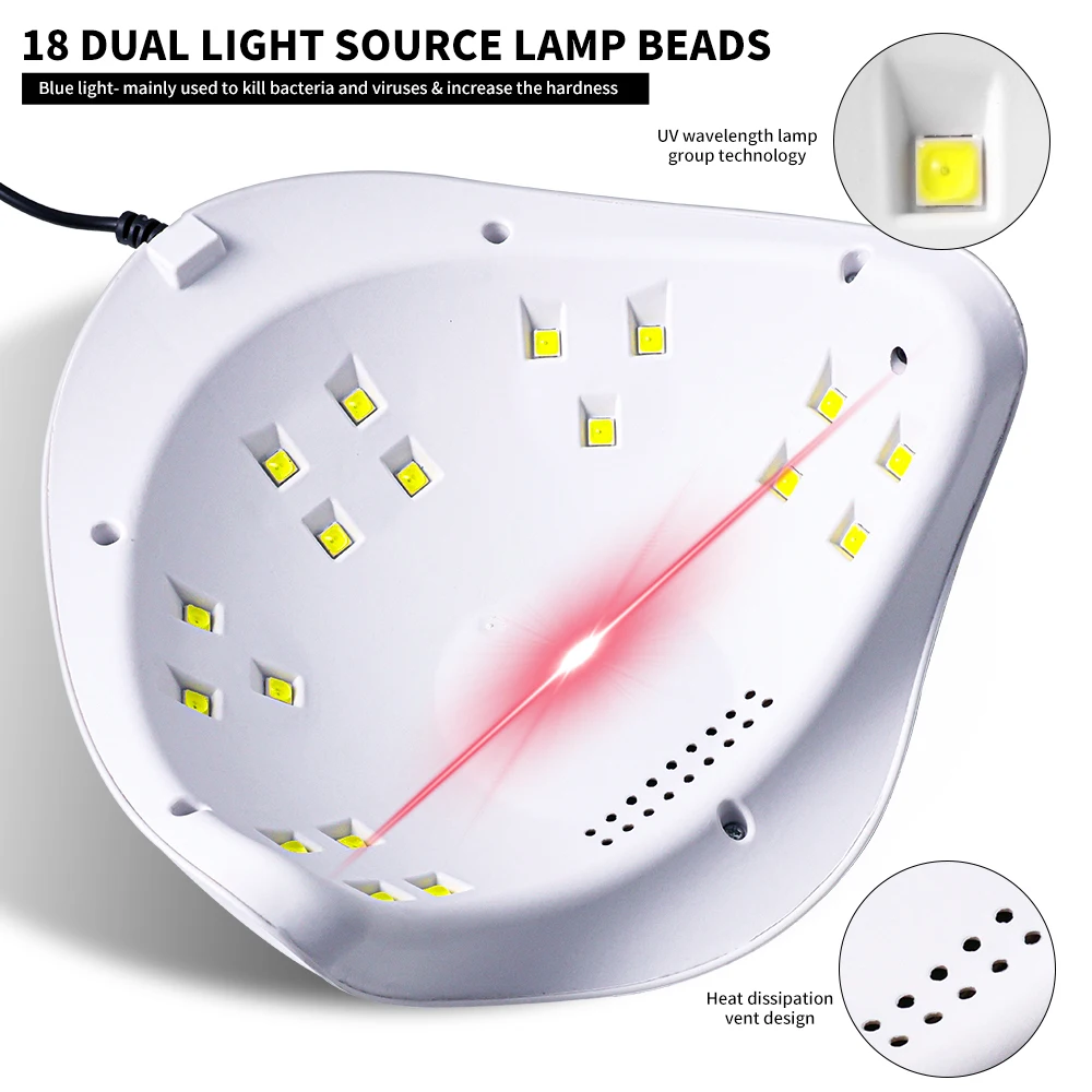 18LEDネイルドライヤーランプ UV/LED速乾ジェルポリッシュ硬化フォトセラピーライト LCDディスプレイ付き アクリルジェル用マニキュアツール