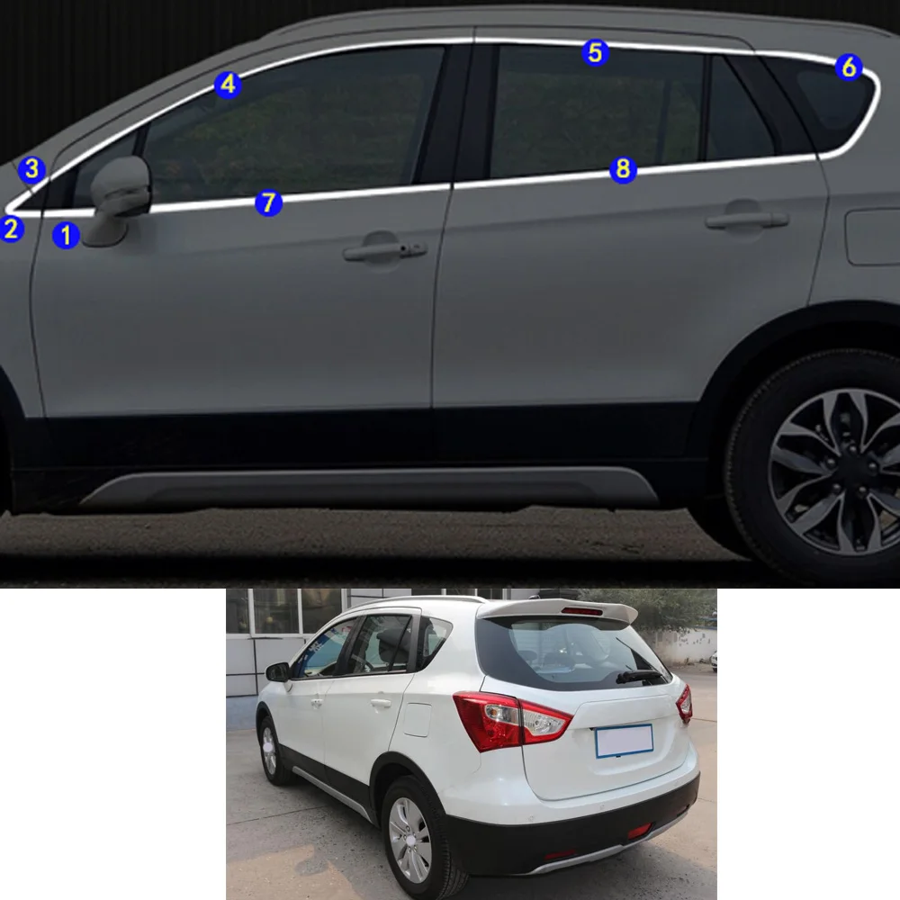 For Suzuki S-cross Scross SX4 2014 2015 2016 2017 2018 2019 2020 2021 Car Sticker Garnish Pillar Window Middle Strip Trim Frame