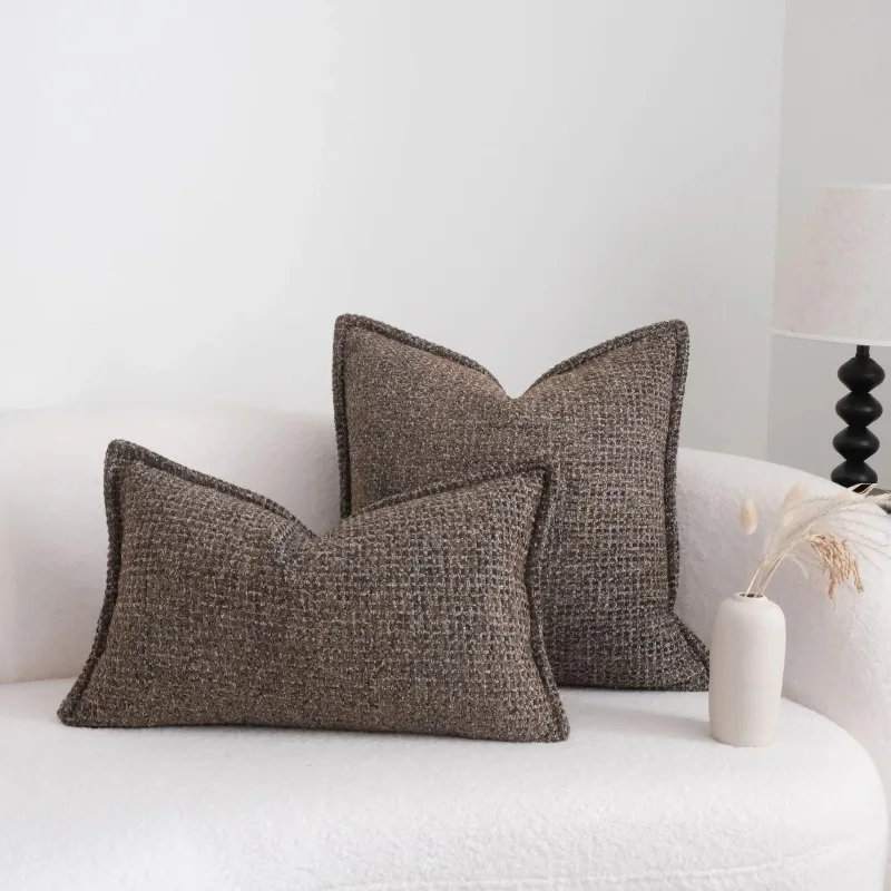 Brown Gray Relief Jacquard Cushion Cover Retro Grid Texture Pillow Covers Decorative Modern Luxury Home Decor Pillow Case