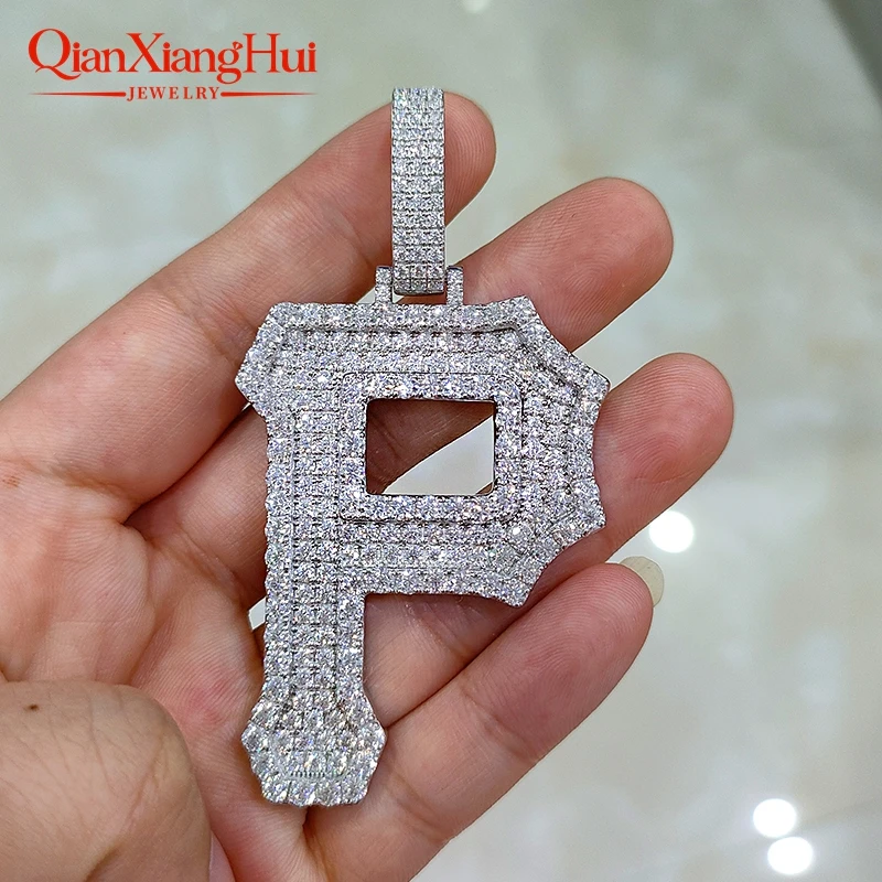 925 Sterling Silver Moissanite 26 A-Z Initial Letter Pendant Iced Out Alphabet Hip Hop Jewelry Charm Gift for Men Women