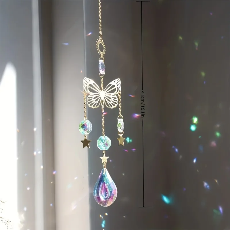 1pc, Butterfly Star Moon Crystal Sun Catcher, Christmas Decor Spplies, Home Decor, Holiday Decor, Room Decor