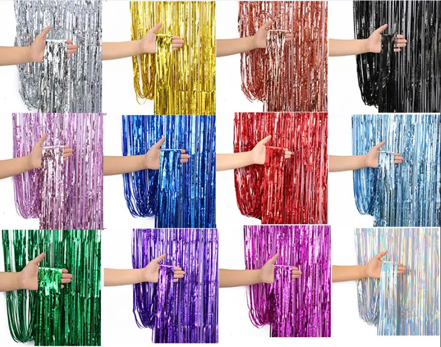 Rain silk curtain 1*2m Foil Curtain Silver Gold Glitter Shimmer Fringer Curtains for Birthday Wedding Party Backdrop Decorations