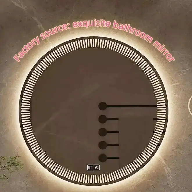 28inch Round LED Bathroom Mirror Anti-Fog Touch Control 3 Colors Dimmable Backlit Smart Wall Mirror IP44 Waterproof 110V-220V