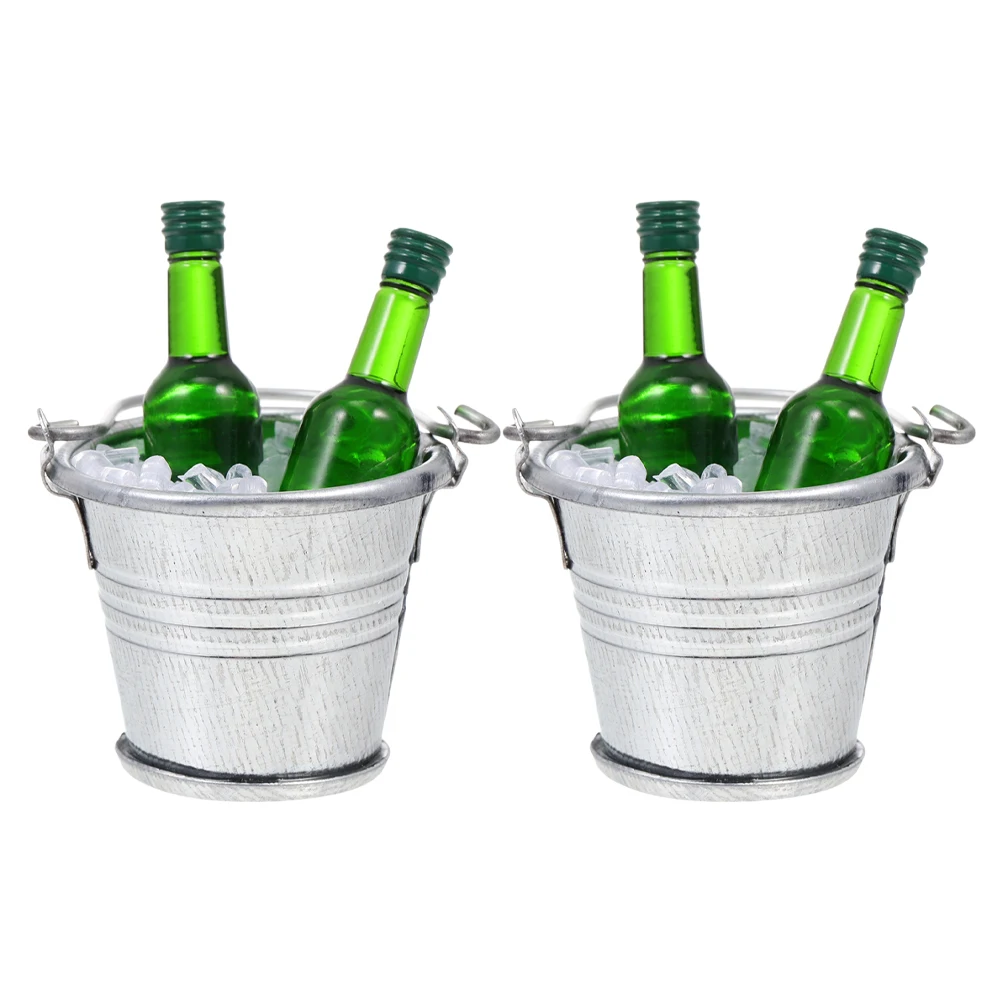 

House Ice Bucket Dollhouse Miniature Bottle Barrel Iron Accessories Micro Scene