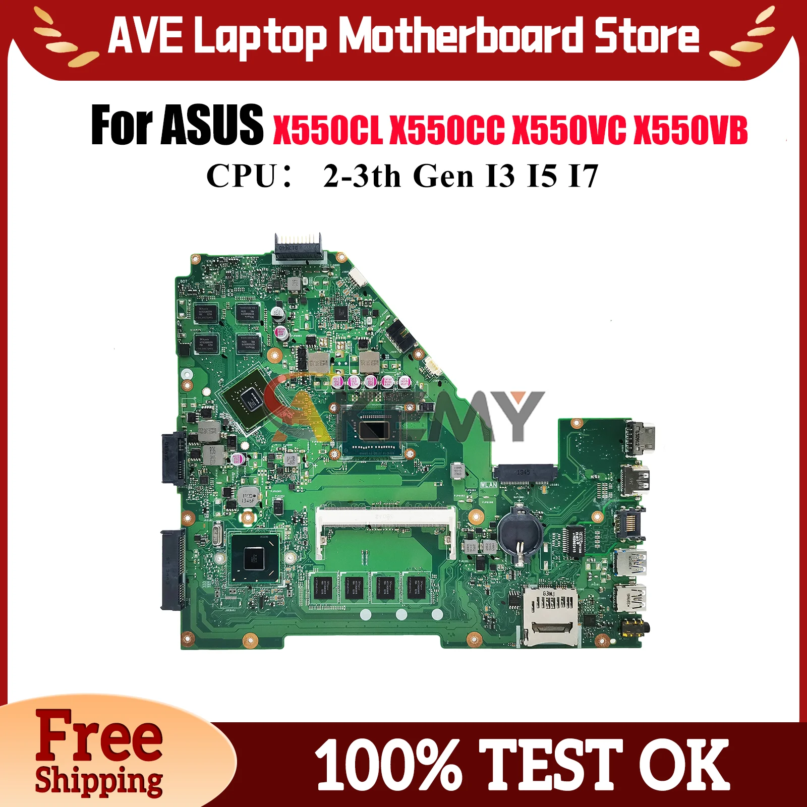 

X550CC Laptop Motherboard For ASUS VivoBook X550C X552 X550VC X550CL A550V X550VB R513C X550CC Y581C Mainboard With I3 I5 I7 CPU