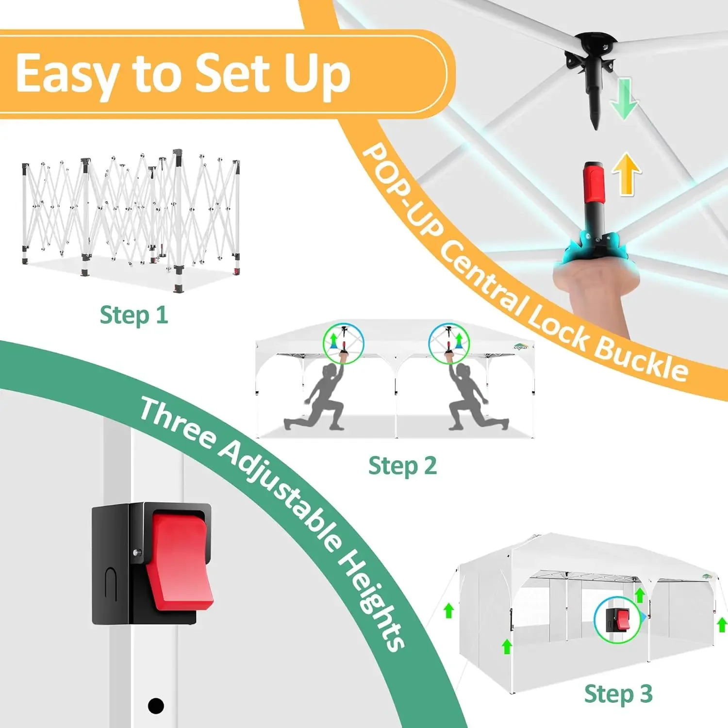 مظلة منبثقة مقاس 10 × 20: خيمة مظلة مع تقنية قفل مركزي حاصلة على براءة اختراع | إعداد سريع، جدران عاكسة للأشعة فوق البنفسجية وقابلة للفصل (أبيض) #2