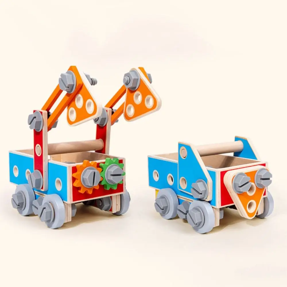 Wood Puzzle Nut Assembly Toolbox Pretend Play Tools Detachable Screwdriver Assembly Car Puzzle Montessori