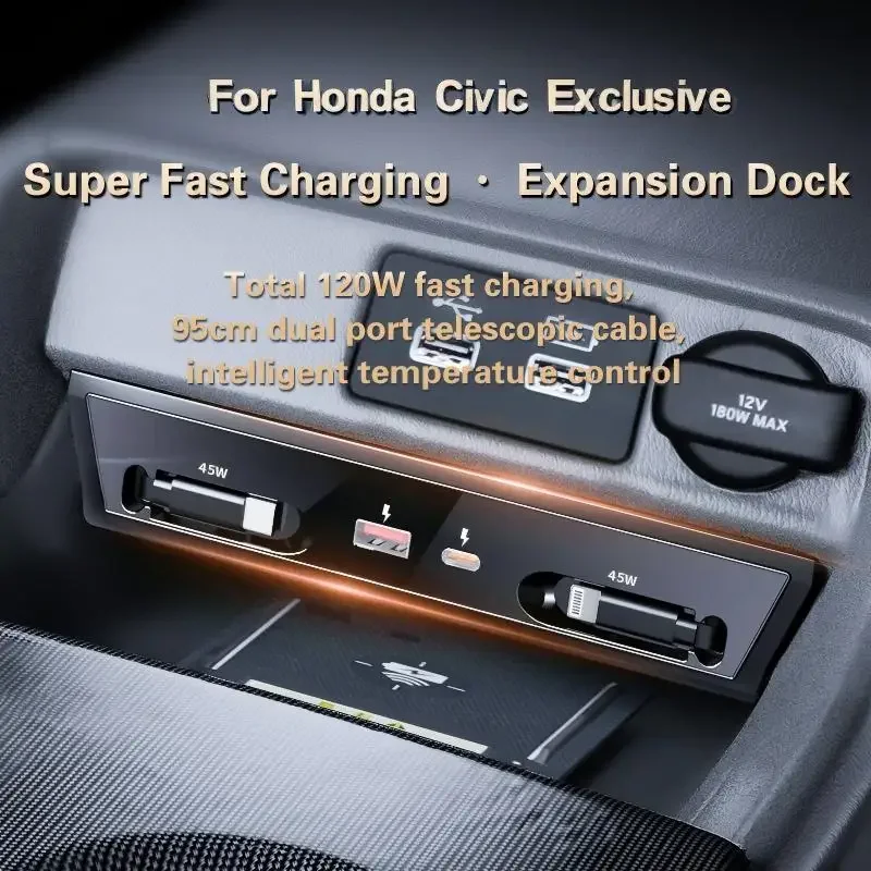 2022-2025 For Honda Civic Integra Car Fast Charger 130W Docking Station Cigarette Lighter Splitter USB Converter